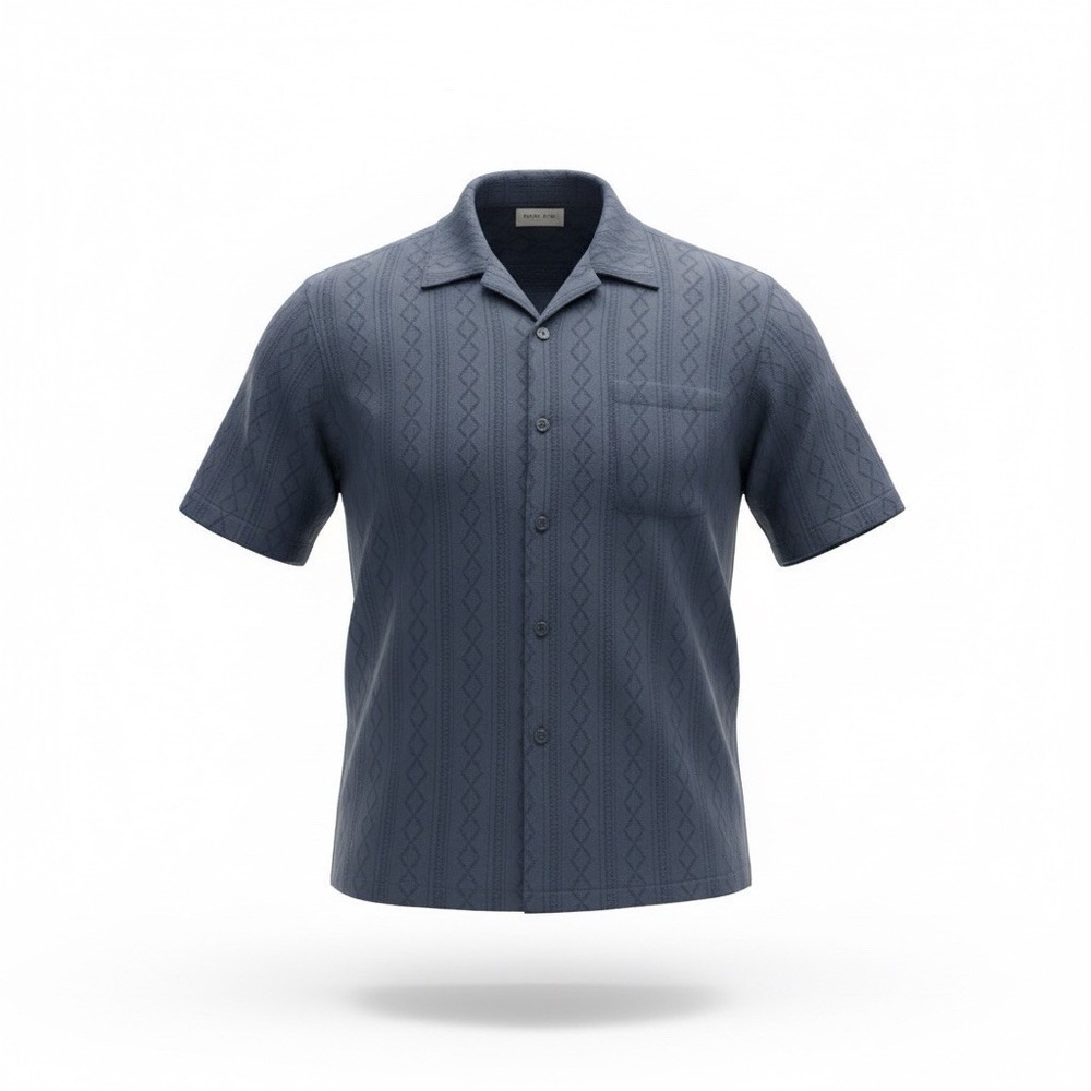 NWT Men Casual Industry Brand Navy  XL Button Up Untucked With Design SS Shirt